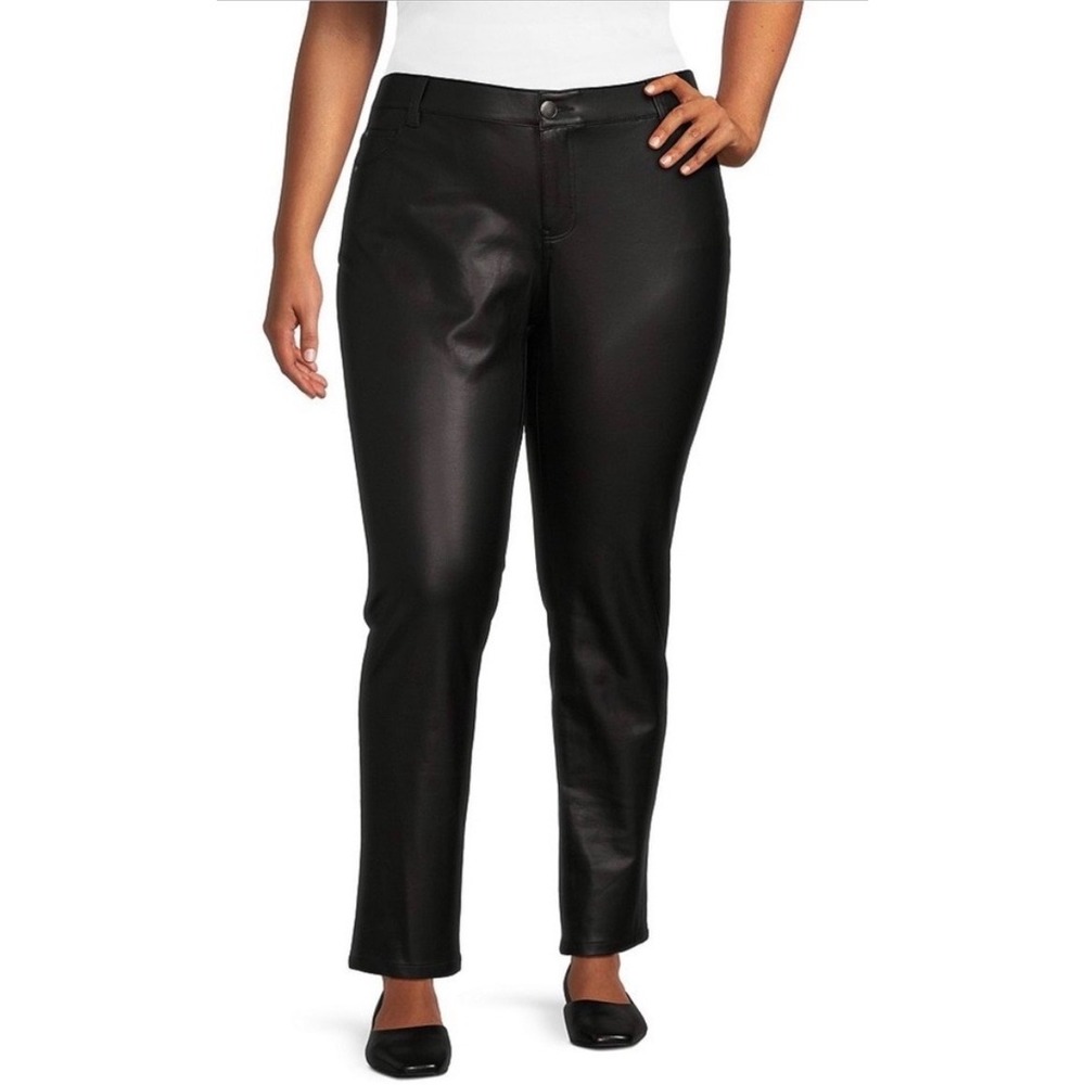 Westbound Fit Formula Black Faux Leather Pants Plus NWT 22WR High Rise Straight